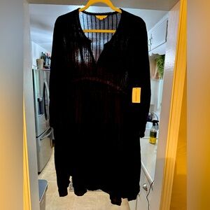 NWT black slip dress. Long sleeve. lucky brand